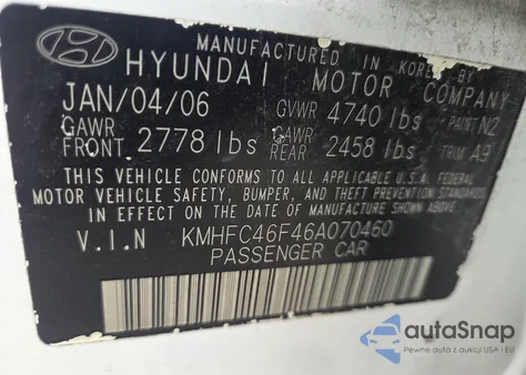 2006 Hyundai Azera Limited/Se from USA, damaged, VIN KMHFC46F46A070460